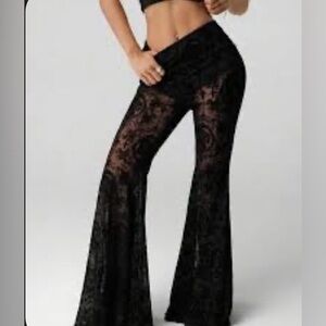 NWOT Elegant Black Lace Flare Pants with booty boy shorts underneath